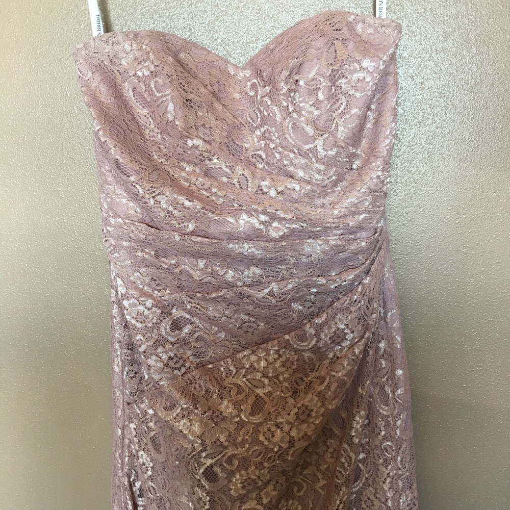 David’s Bridal metallic lace bridesmaid dress